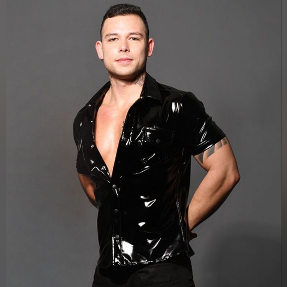 Andrew Christian Slick Patent Leather Shirt & Skinny Pants Set Small